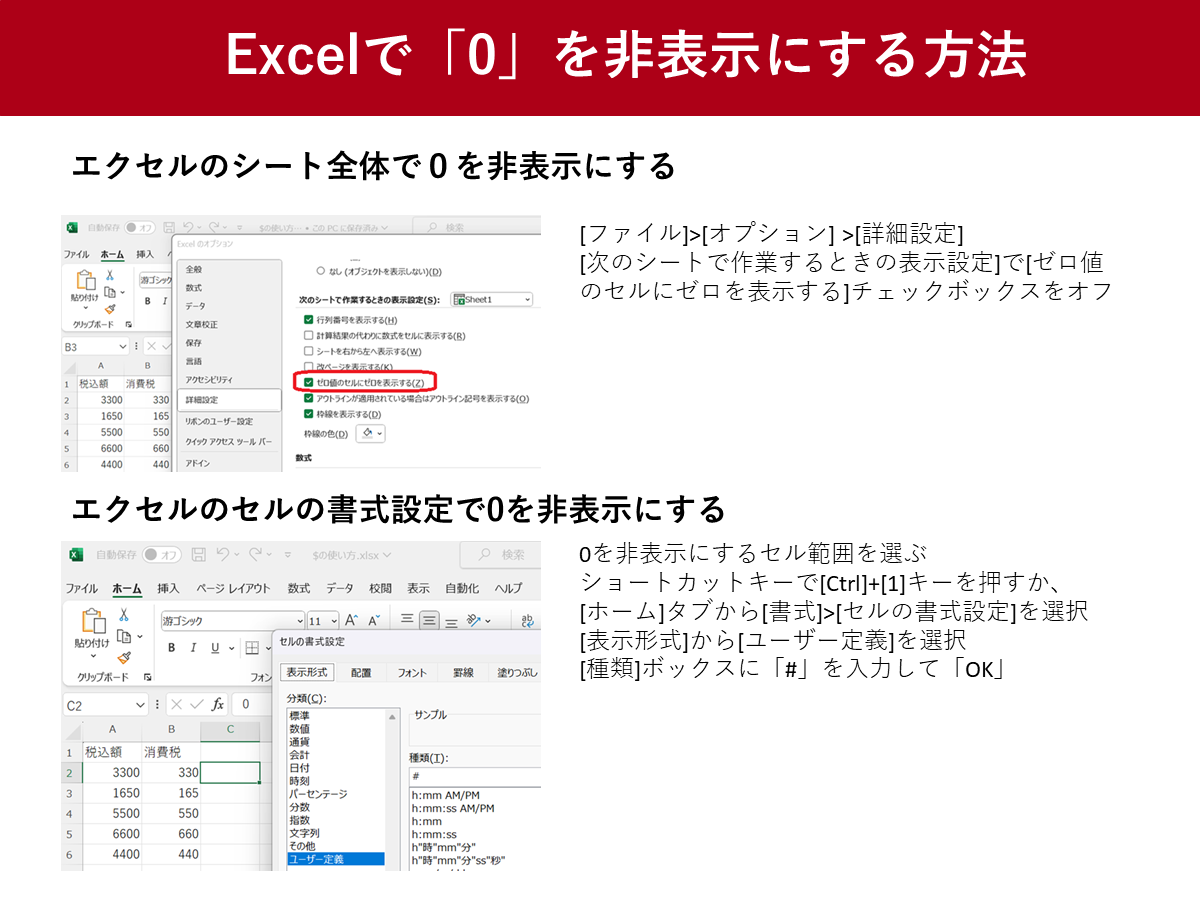 環境設定による全体のゼロ値非表示