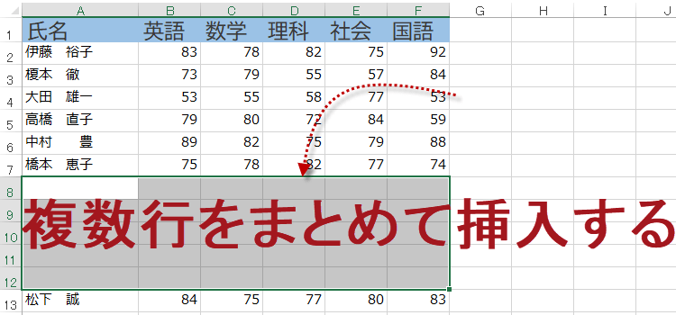 エクセルで複数行を挿入するショートカットは？