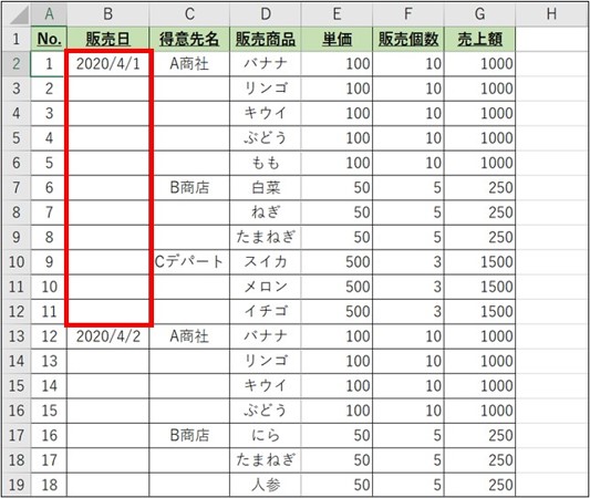 エクセルで一つ上のセルと同じ内容にするには？