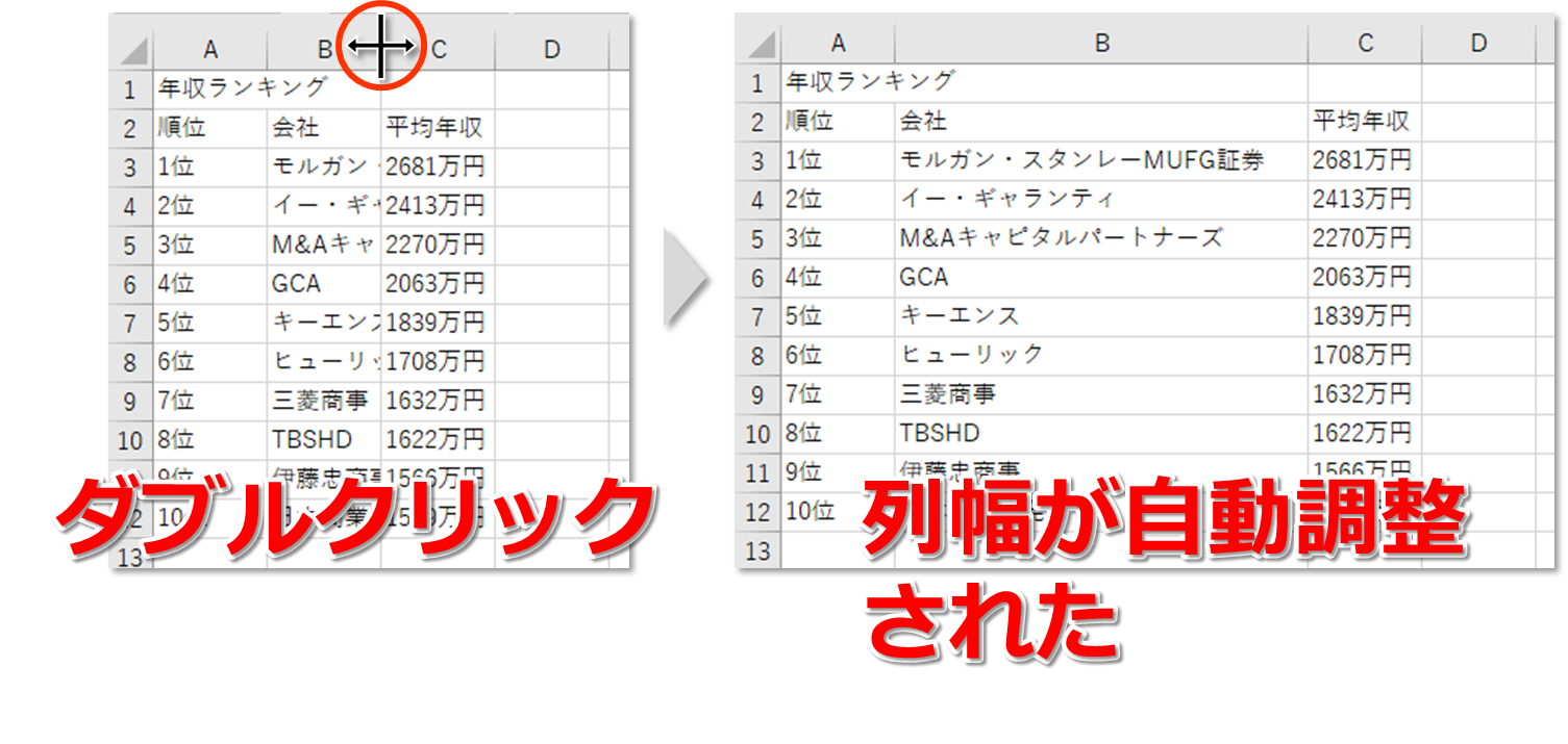 Excelで列の幅を自動調整するショートカットは？