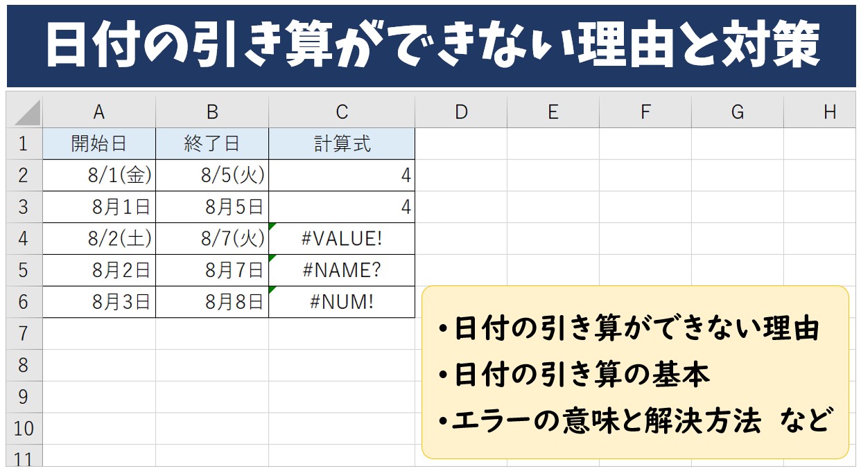 エクセルで日付の引き算でエラーnumと表示されますが？