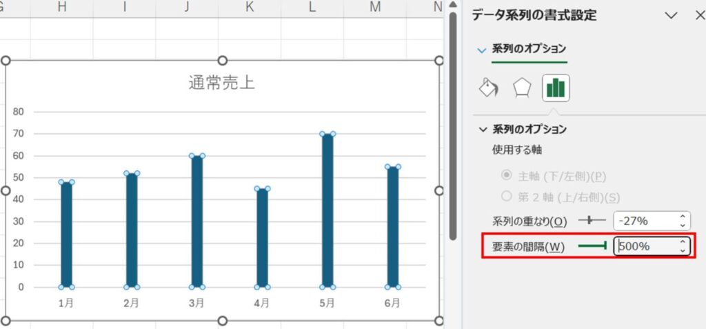 要素の間隔を変更する具体的な手順